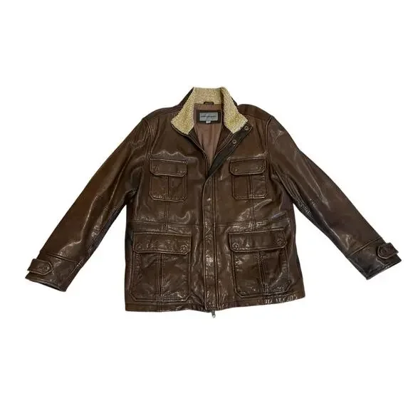 Vintage Johnston & Murphy 100% Genuine Leather Brown Bomber Jacket Coat Men’s L